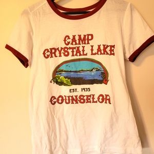 Hot Topic Camp Crystal Lake Ringer T-Shirt. Size Juniors M